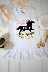 Pink Wild and Three Horse Birthday Shirt, Girls 3rd Birthday Boho Outfit