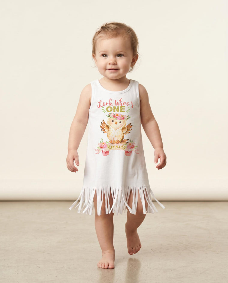Personalized Owl Birthday Dress, Woodland First Birthday Outfit, Watercolor Floral Name