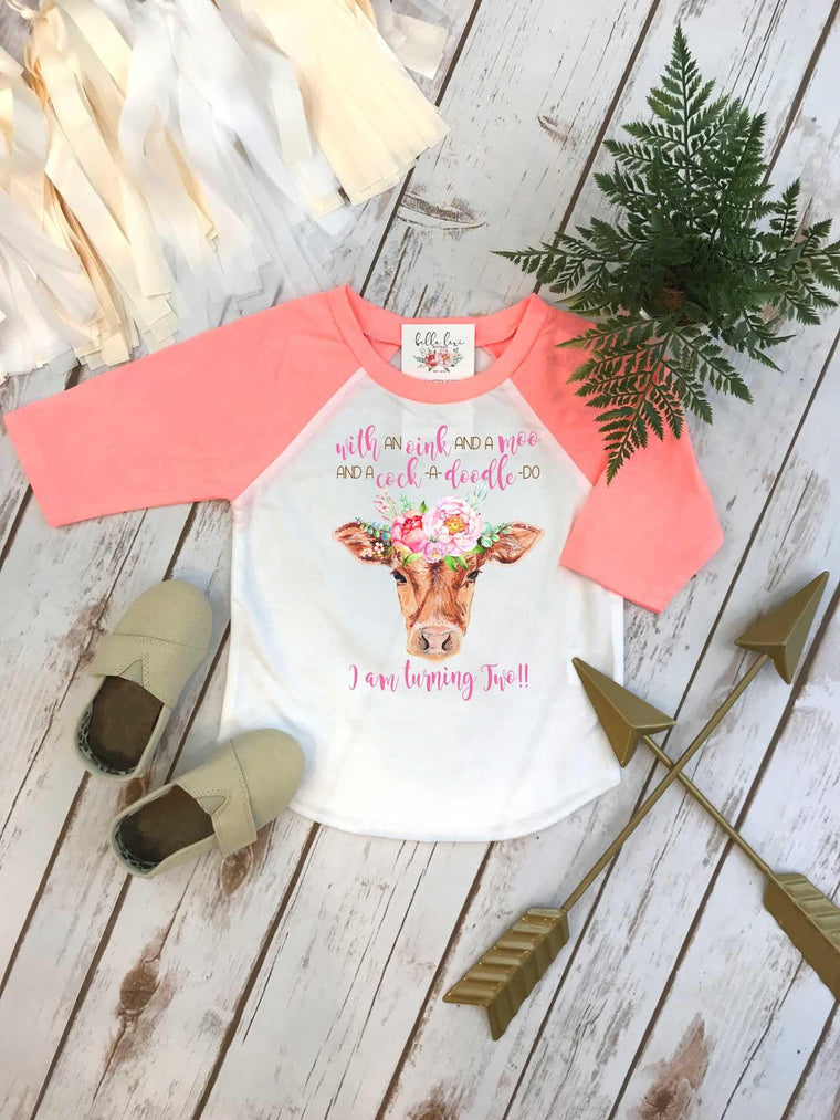 Second Birthday, With an Oink and a Moo, Farm Birthday, Oink Moo Turning Two, 2nd Birthday, Flower Cow, Boho Birthday, Girl Birthday SHIRT