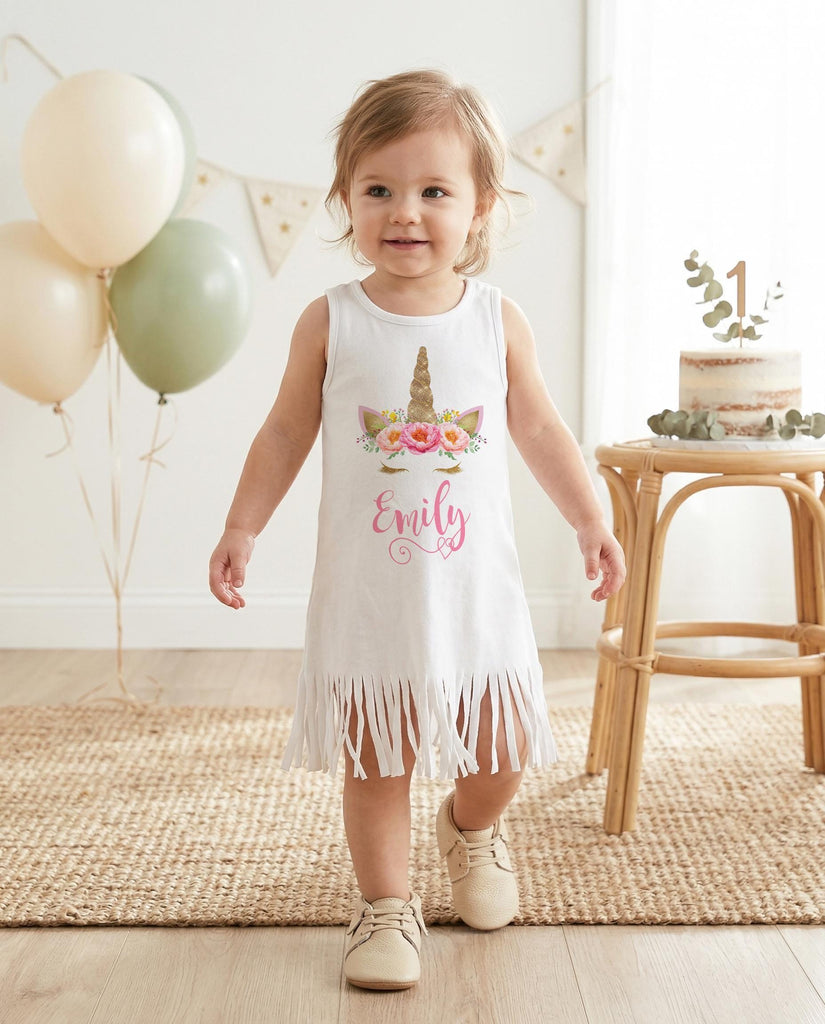 Personalized Unicorn Birthday Dress, Floral Unicorn Party, Girl Party Outfit