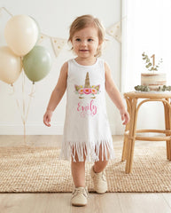 Personalized Unicorn Birthday Dress, Floral Unicorn Party, Girl Party Outfit
