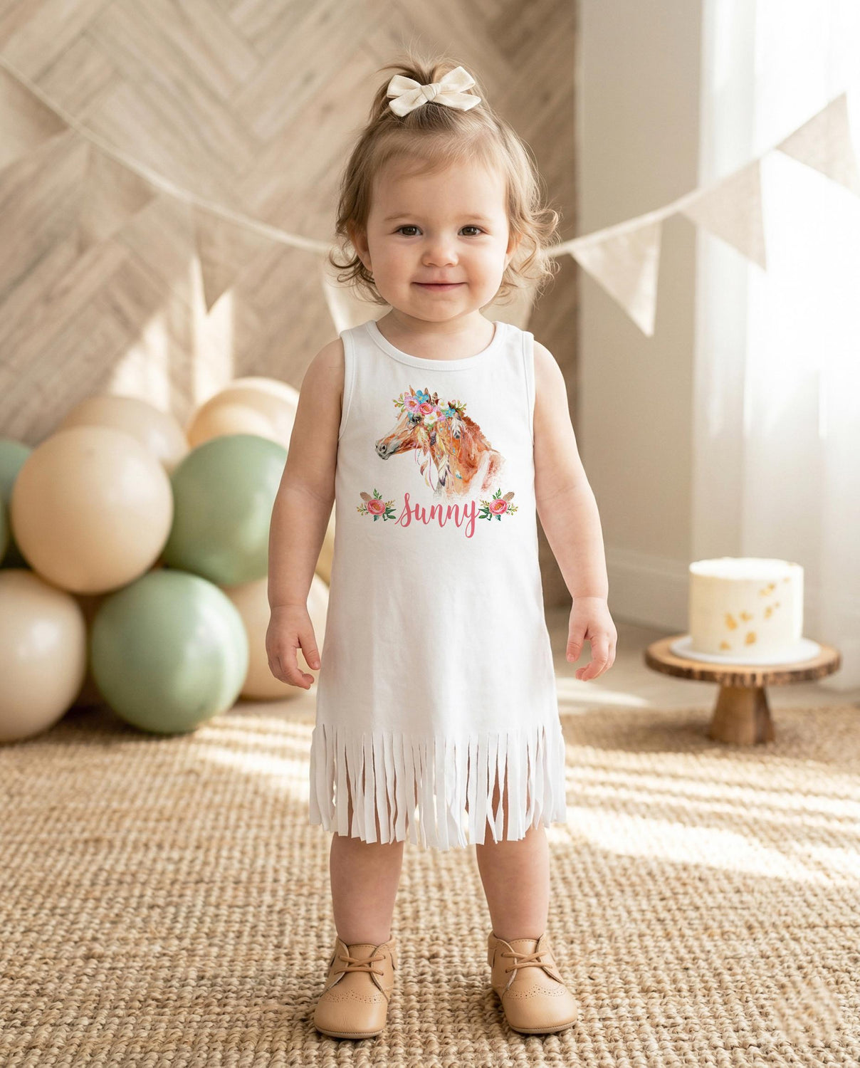Personalized Boho Horse Shirt — Cowgirl Birthday Dress, Toddler Tee & Custom Baby Onesie