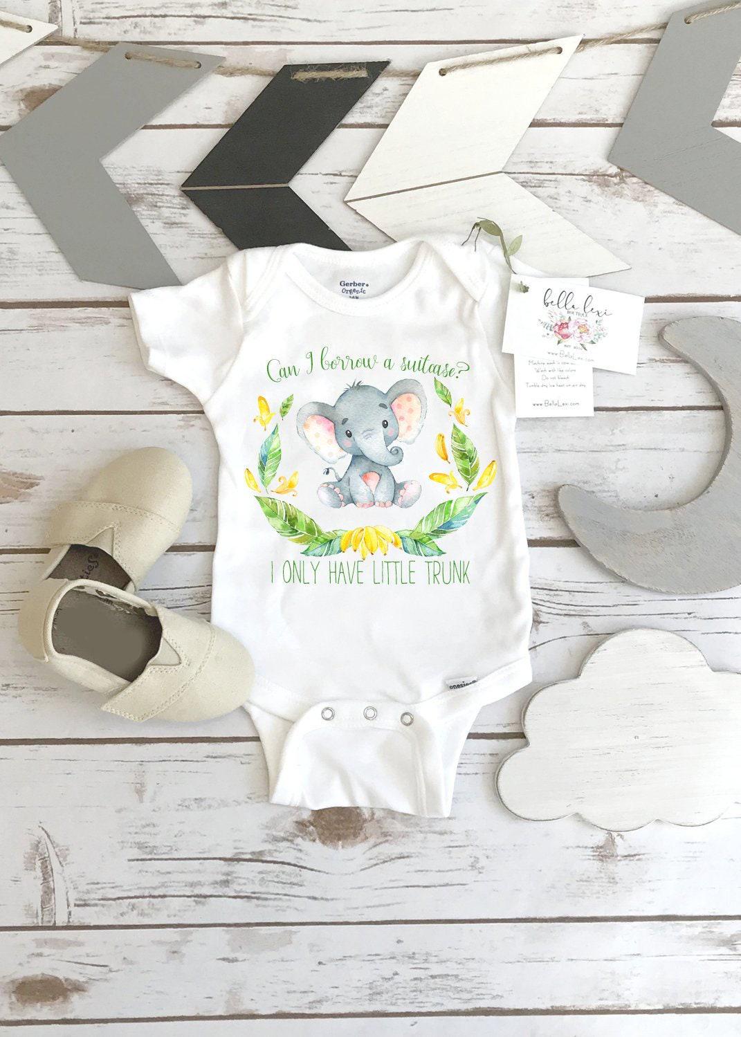 Funny Elephant Bodysuit, Watercolor Design, 'Can I Borrow a Suitcase'