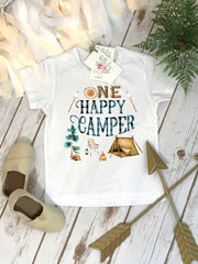 First Birthday Shirt, Camping Birthday, 1st Birthday, Buffalo Plaid Party, Lumberjack Party, ONE HAPPY CAMPER, Wild One Birthday, Camp Party