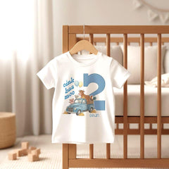 "OINK BAA MOO" This is such an adorable farm theme birthday shirt!  Perfect for your little man's Second Birthday Party! This design features a cute little blue truck and watercolor style animals with the words "oink baa moo" with the option to personalize it.  Perfect for a farm theme birthday! Also makes a great gift!