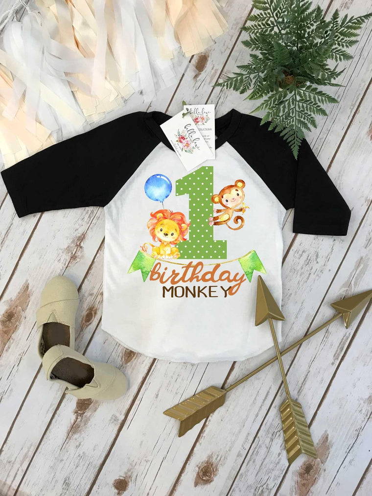 Birthday Monkey Shirt, First Birthday Safari Boy Outfit
