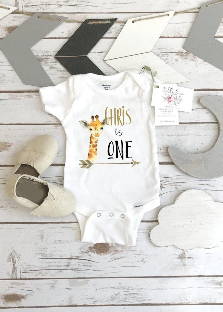 Giraffe First Birthday Shirt, Personalized Safari Outfit