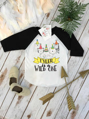 Wild One Safari Birthday Raglan Shirt, Personalized First Birthday