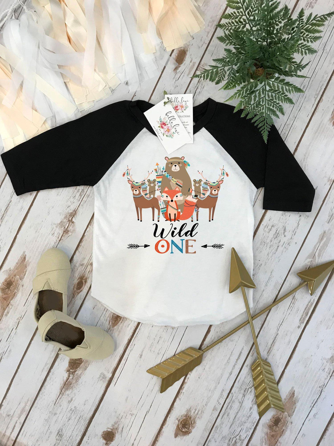 Wild One Woodland Birthday Shirt, Tribal Animal Design, Multi-Color
