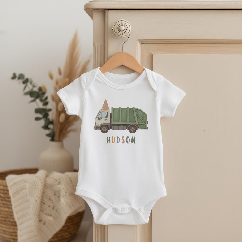 Garbage Truck Birthday Bodysuit & Tee, Personalized Boy Vehicle Outfit