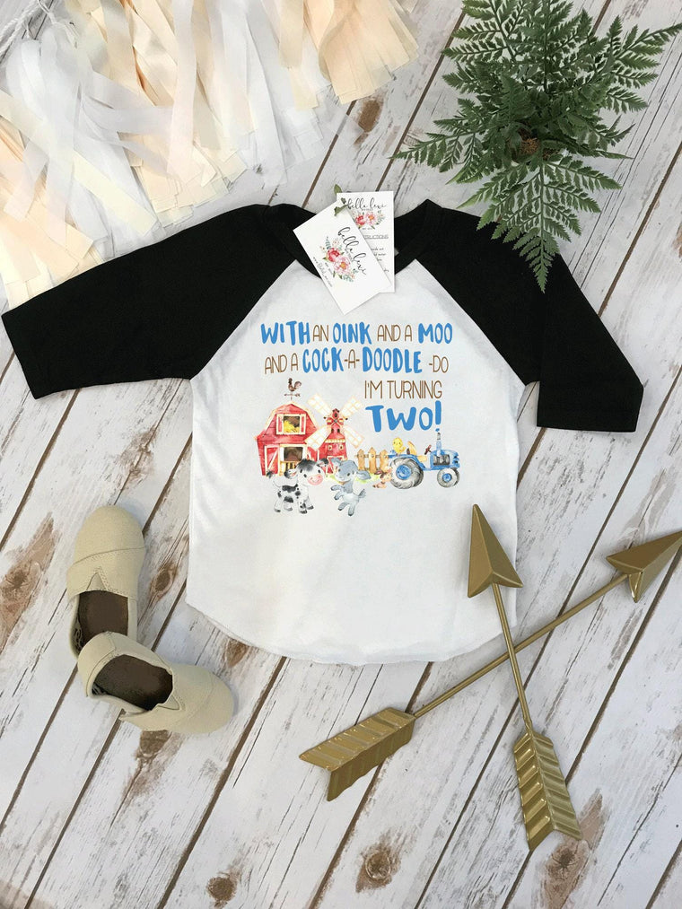 Second Birthday, With an Oink and a Moo, Farm Birthday, Oink Moo Turning Two, 2nd Birthday, Farm Shirt, Farm Party Theme, Boy Birthday Shirt