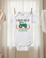 farm help on the way pregnancy reveal announcement onesie