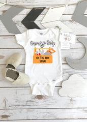 Garage Help on the Way Bodysuit, Construction Theme Baby Gift, Tools