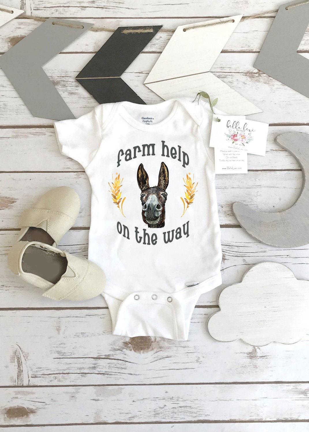 Farm Help on the Way, Donkey Farm Baby Bodysuit, New to the Herd