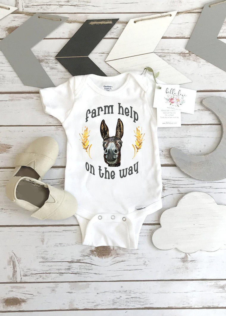 Farm Help on the Way, Donkey Farm Baby Bodysuit, New to the Herd