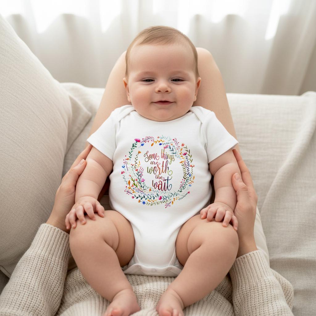 Rainbow Baby Bodysuit, Worth the Wait, Neutral Rainbow Baby Gift, After Loss Baby Outfit, Watercolor Baby Shower Tee, Baby Girl Gift