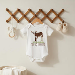 Baby Shower Gift, NEW TO the HERD, Western Nursery, Farm shirt, CowBOY, Cow Bodysuit, Farm Baby Gift, Cute Baby Clothes, Cow Theme, hereford