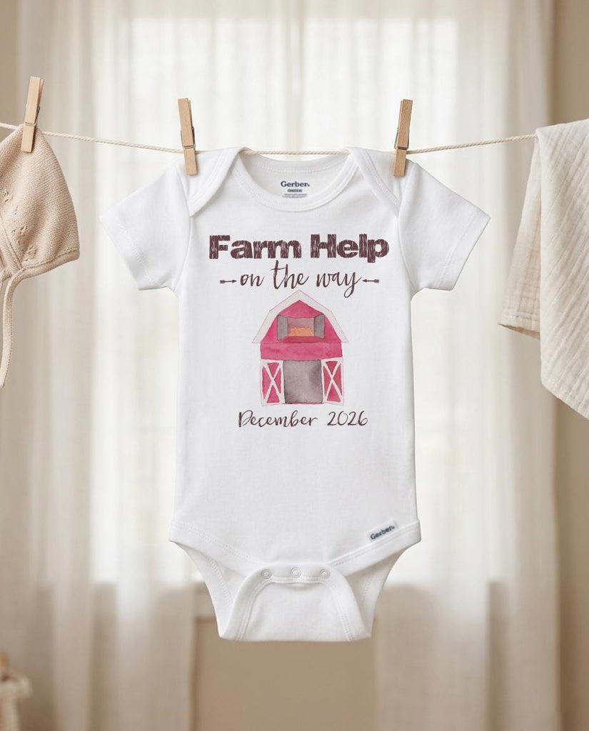 farm help on the way baby reveal onesie