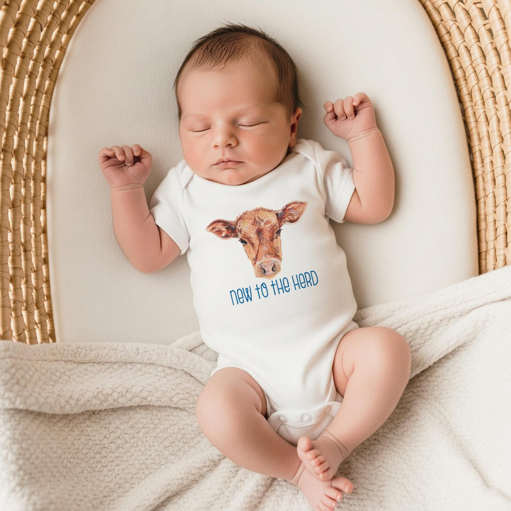 New to the Herd Onesie®, Western Newborn Outfit, Rustic Neutral Shower Gift, Baby Boy Gift, Cow Infant Romper, Farm Baby Bodysuit