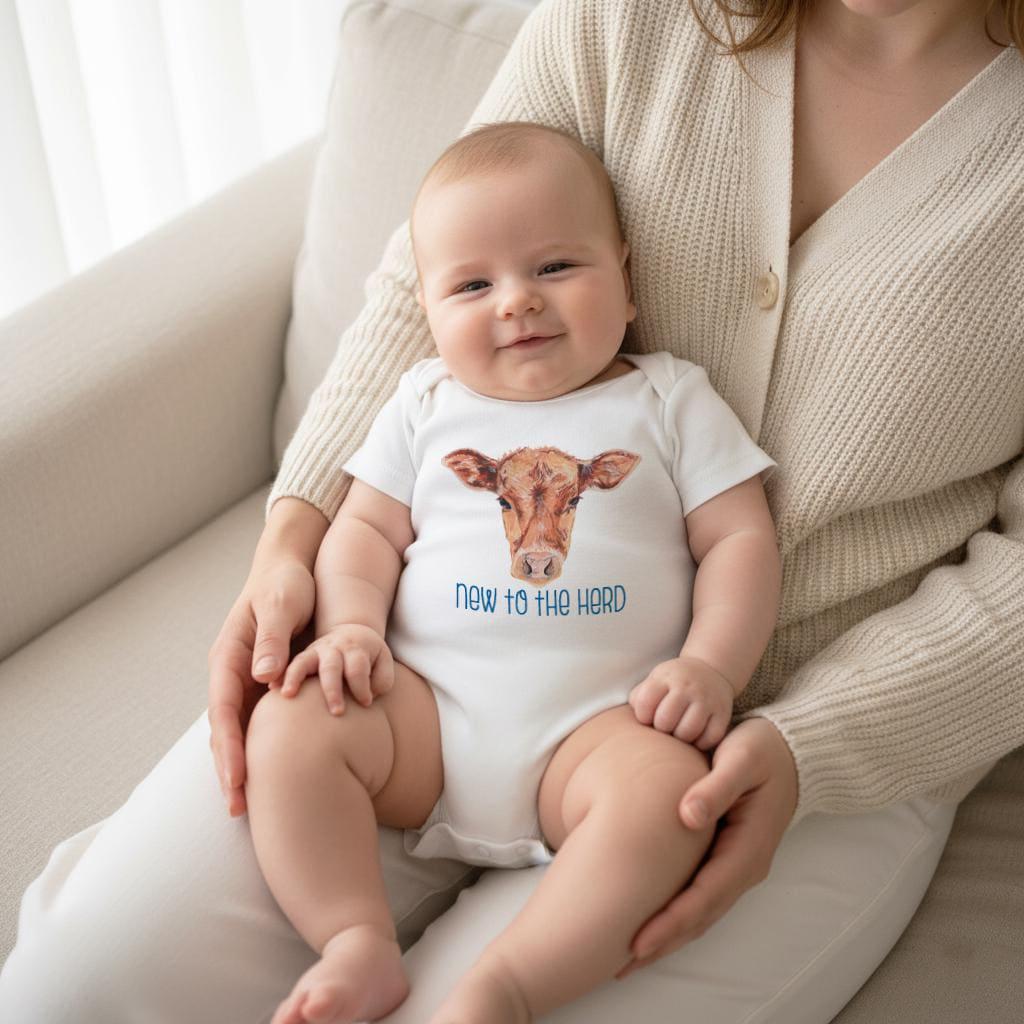 New to the Herd Bodysuit, Western Newborn Outfit, Rustic Neutral Shower Gift, Baby Boy Gift, Cow Infant Romper, Farm Baby Bodysuit