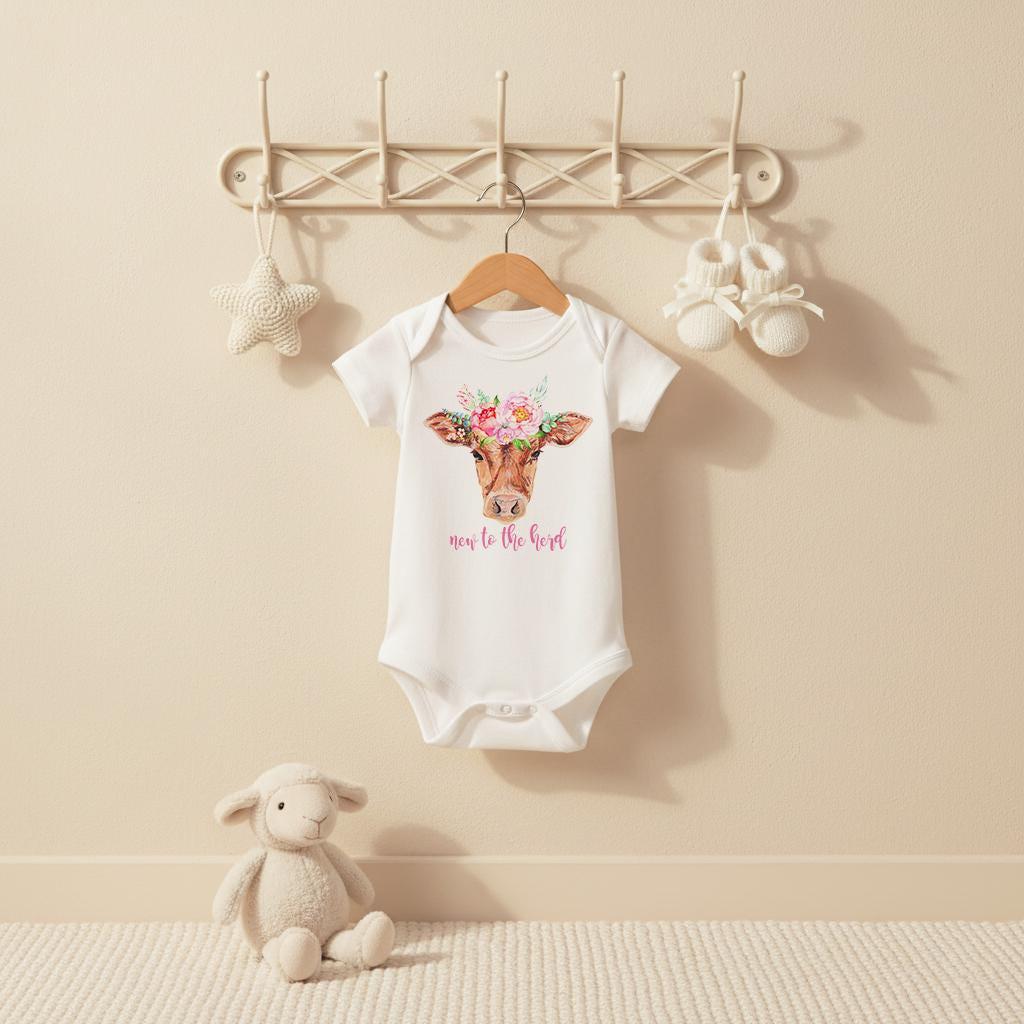 New to the Herd Bodysuit, Cowgirl Baby Outfit, Rustic Farm Shower Gift, Newborn Outfit