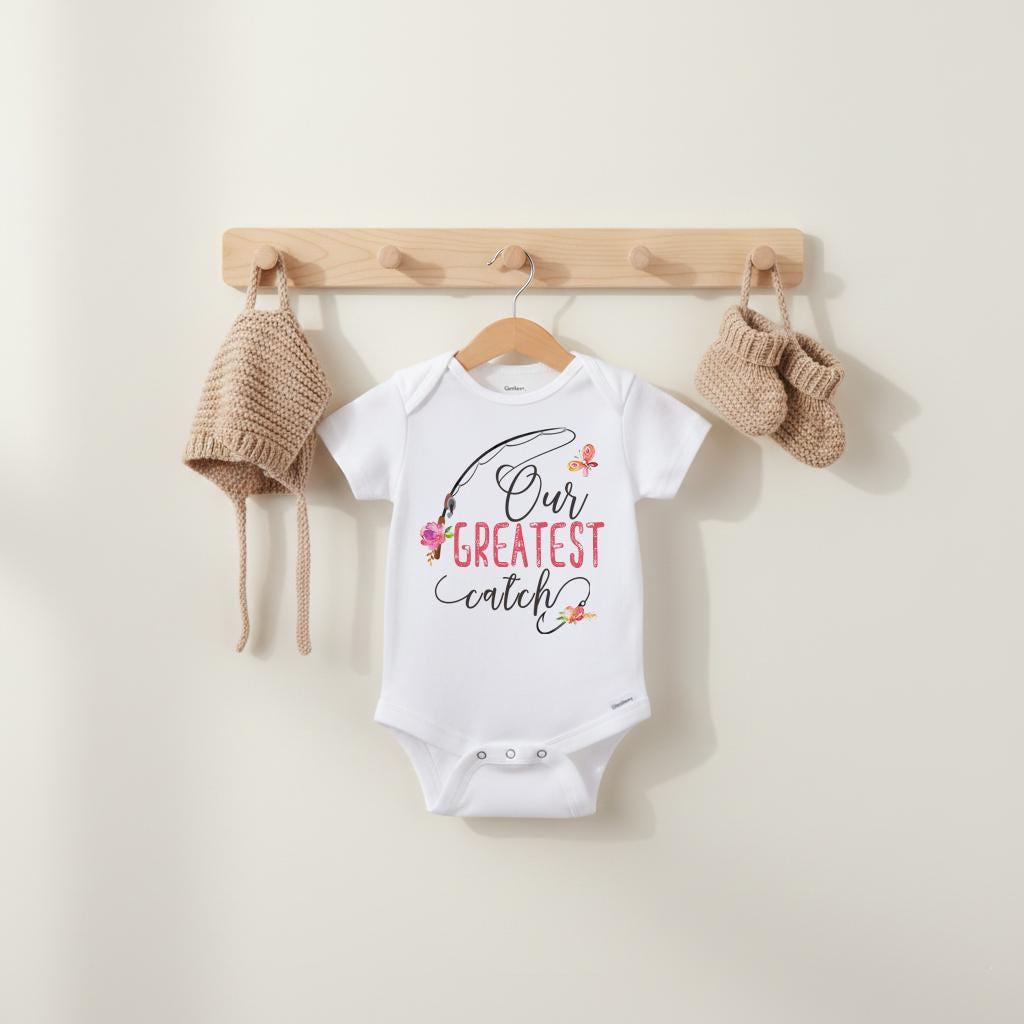 Our Greatest Catch Bodysuit, Fishing Baby Gift, Fishing Daddy Shirt