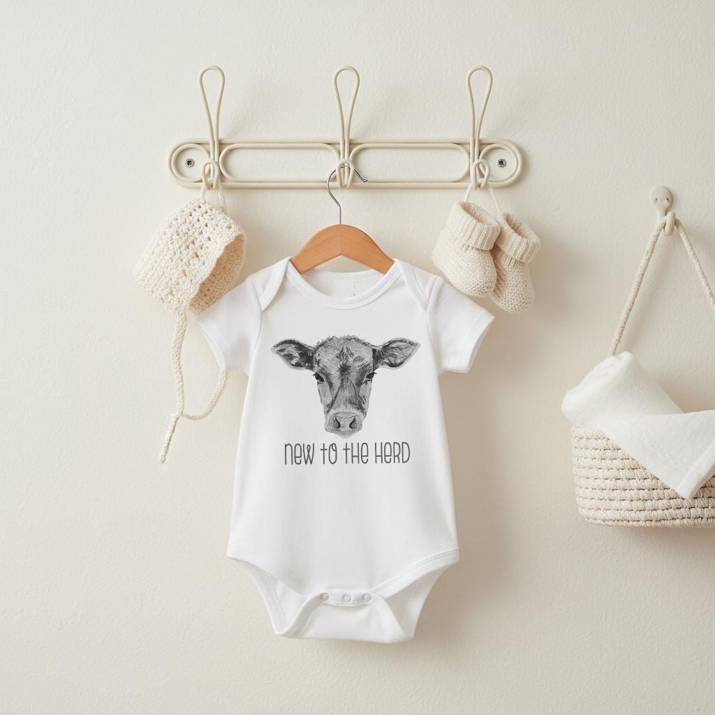 Baby Shower Gift, NEW TO the HERD, Western Nursery, Farm shirt, CowBOY, Cow Bodysuit, Farm Baby Gift, Cute Baby Clothes, Cow Theme, Farm baby