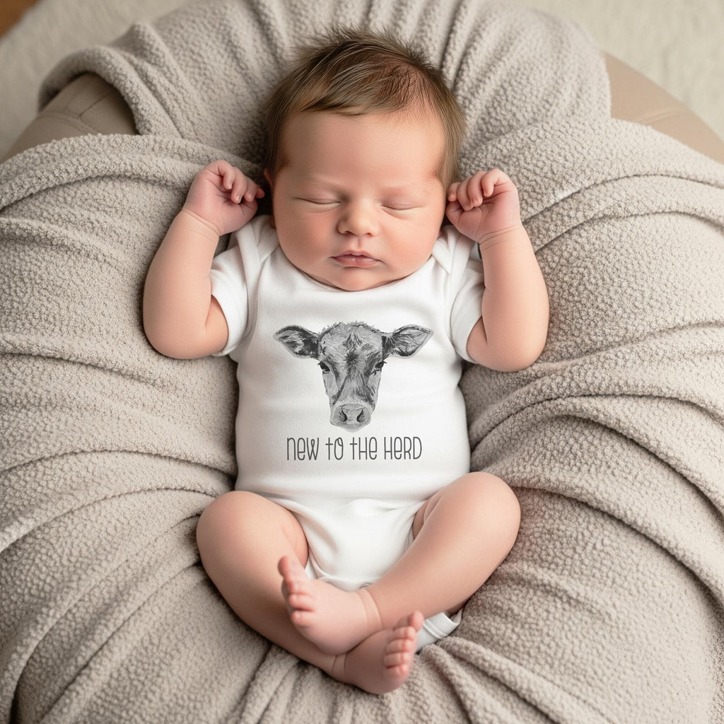 Baby Shower Gift, NEW TO the HERD, Western Nursery, Farm shirt, CowBOY, Cow Bodysuit, Farm Baby Gift, Cute Baby Clothes, Cow Theme, Farm baby