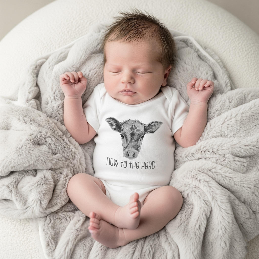 Baby Shower Gift, NEW TO the HERD, Western Nursery, Farm shirt, CowBOY, Cow Bodysuit, Farm Baby Gift, Cute Baby Clothes, Cow Theme, Farm baby