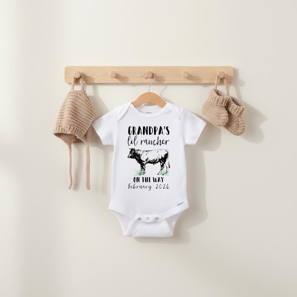 Grandpa's Lil Rancher Bodysuit, Angus Farm Baby Gift, New to the Herd