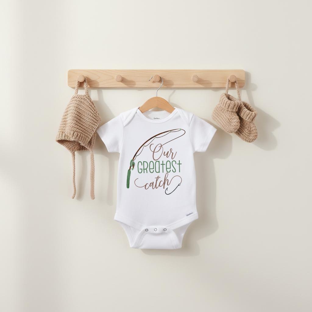 Our Greatest Catch Bodysuit, Fishing Theme Newborn Gift, Unisex Baby Outfit