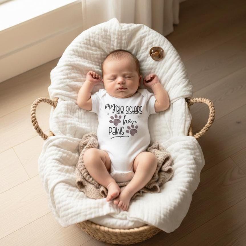 My Big Sisters Have Paws Baby Bodysuit, Dog Sibling Gift