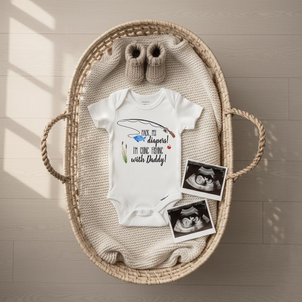 Pack My Diapers I'm Going Fishing With Daddy Baby Bodysuit, Boy Fishing Gift