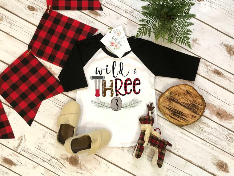 Third Birthday Shirt, Lumberjack Birthday, 3rd Birthday shirt, Buffalo Plaid Party, Lumberjack Party, Woodland Party Set, Camping Birthday
