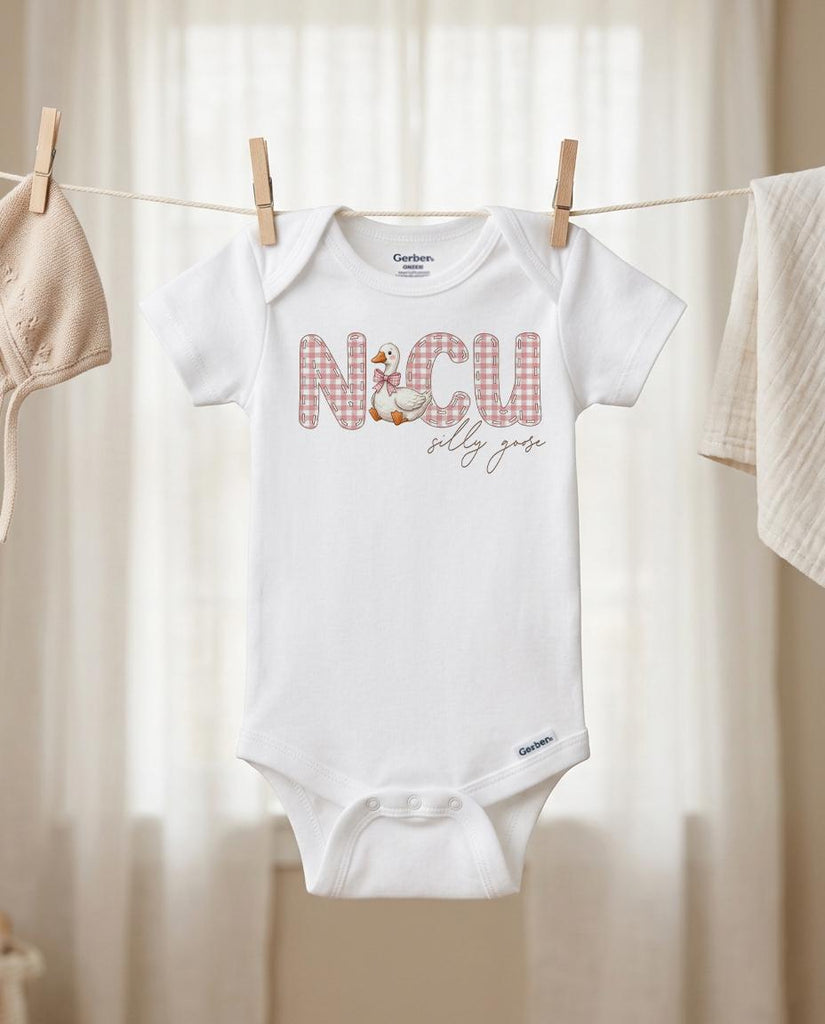 NICU Silly Goose Baby Onesie® | Pink Gingham NICU Graduate Bodysuit | Preemie Miracle Shirt | New Baby Gift | NICU Warrior Girl Clothes