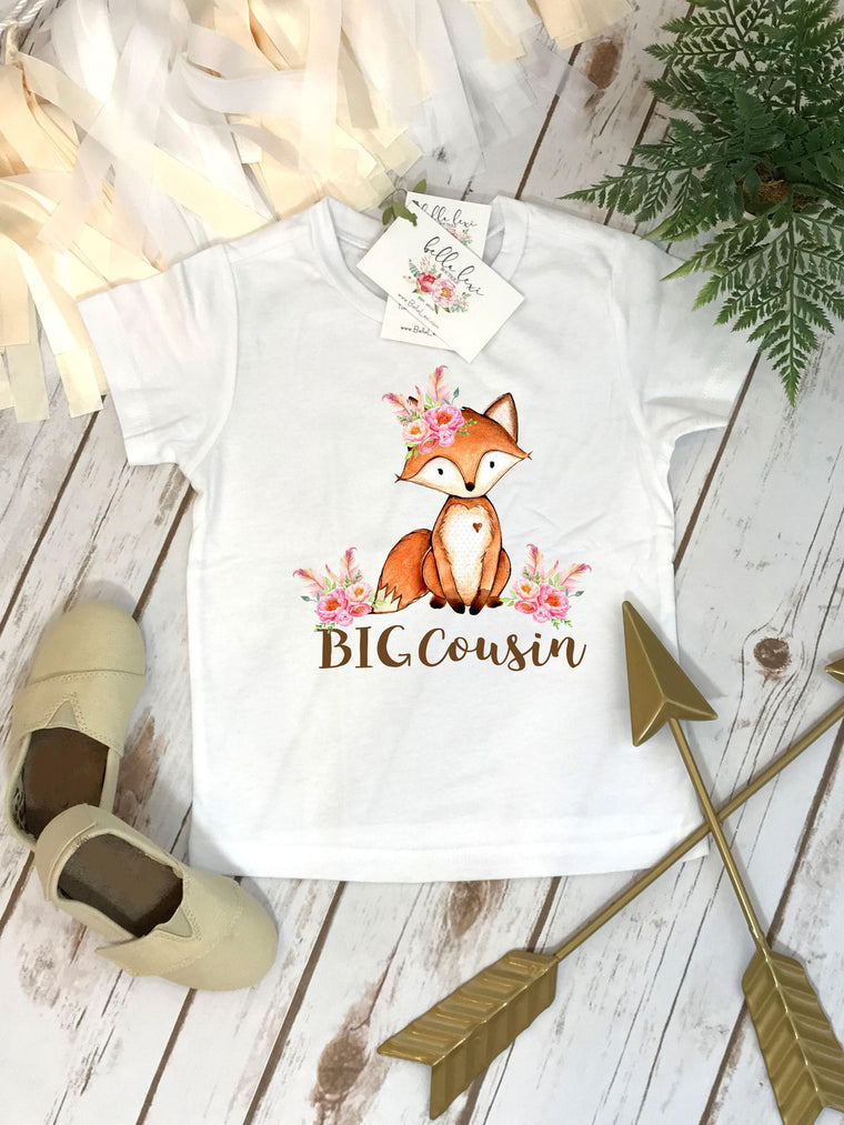 Big Cousin Floral Fox Shirt, Woodland Cousin Tee and Bodysuit