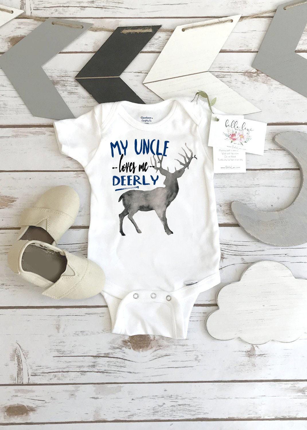 Baby Shower Gift, My Uncle Loves Me Deerly, Nephew Gift, Uncle Onesie®, Uncle shirt, Deer Theme, Uncle Gift, Best Uncle Ever, Newborn Gifts