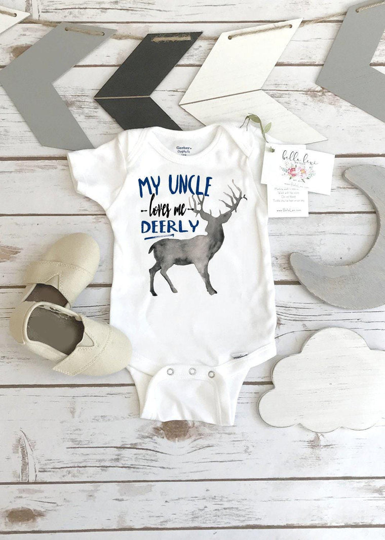 Baby Shower Gift, My Uncle Loves Me Deerly, Nephew Gift, Uncle Onesie®, Uncle shirt, Deer Theme, Uncle Gift, Best Uncle Ever, Newborn Gifts