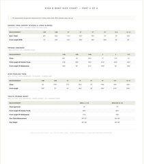 The image is a children's size chart, specifically part 2 of 2, featuring various sizes of children's clothing such as short sleeves, long sleeves, and fringe dresses.