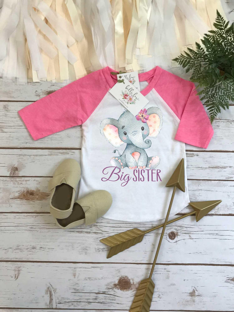 Big Sister Elephant Raglan Shirt, Sisters Matching Set