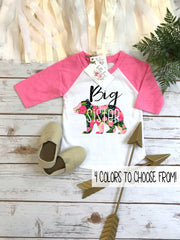 Big Sister Floral Bear Raglan Shirt, Color Options
