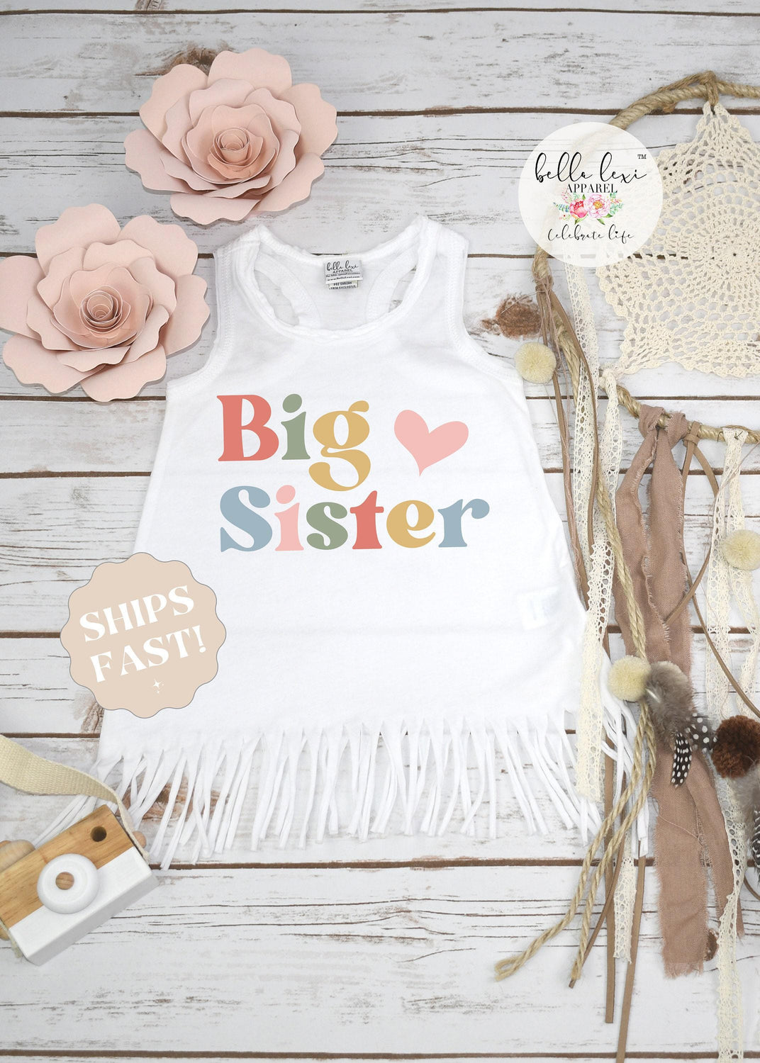 Big Sister Colorful Heart Fringe Dress, Sibling Gift