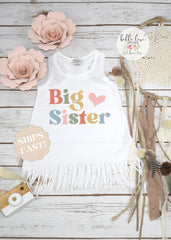 Big Sister Colorful Heart Fringe Dress, Sibling Gift