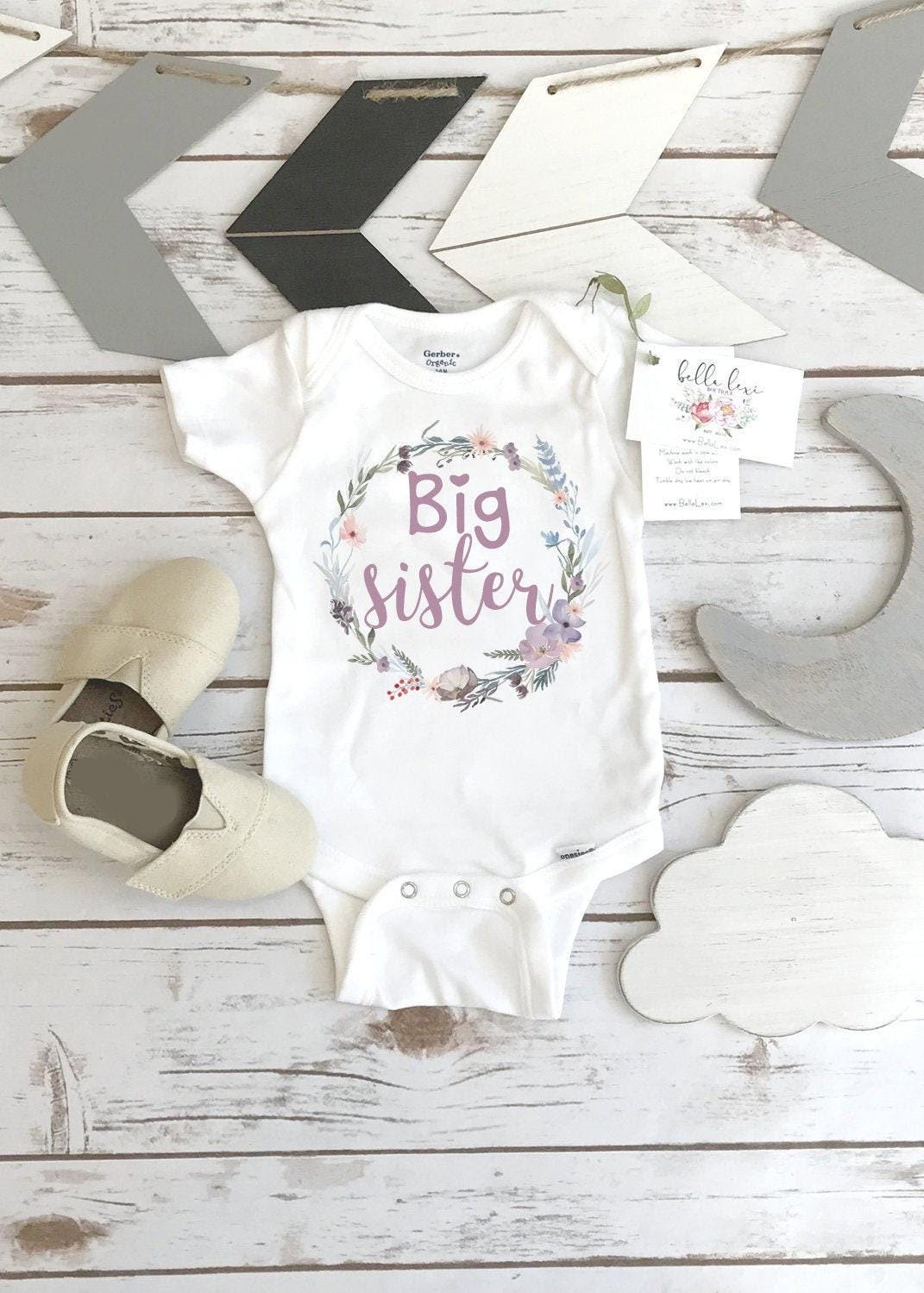Big Sister Lavender Floral Bodysuit, Sisters Shirts, Family Tees