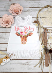 Future Big Sister Dress, Personalized Watercolor Cow