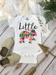 Little Sister Floral Bear Bodysuit, Newborn Sizes, Family Tees