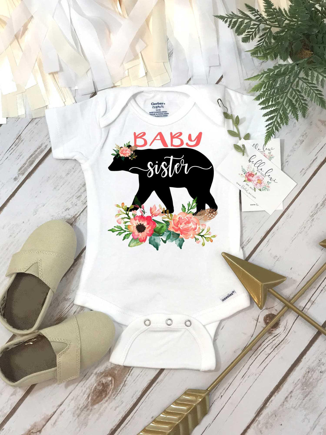 Baby Sister Onesie, Floral Bear, Sisters Matching Shirts, Family Photo Outfit