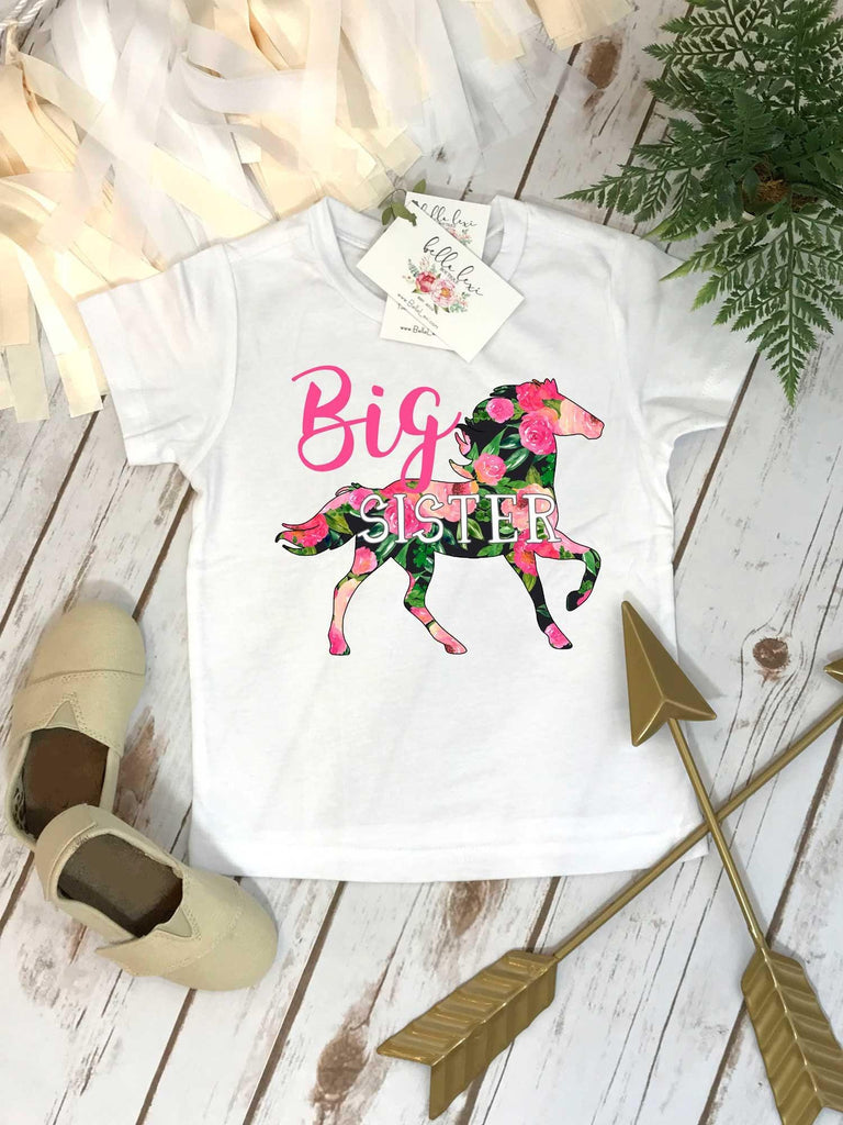 Big Sister Floral Horse Shirt, Sibling Matching Tee