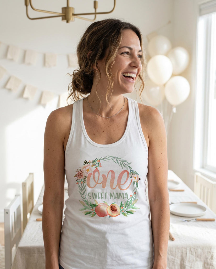 One Sweet Mama Shirt — Peach First Birthday Mom Tee — Summer Birthday Party — Sweet as a Peach