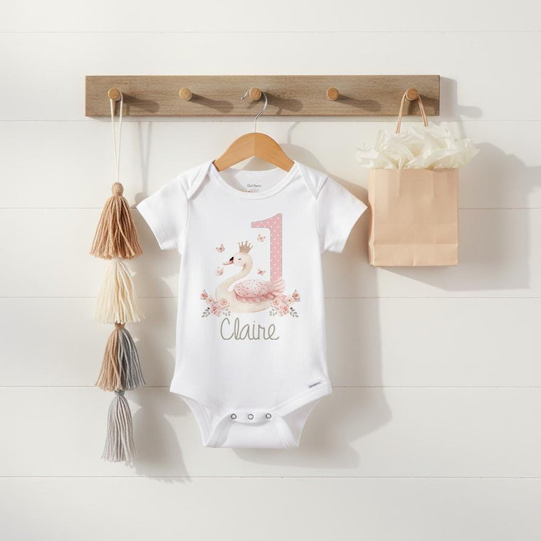Personalized Birthday Onesie®, Swan Party, Ballerina Birthday shirt, 1st Birthday, Girl Birthday Shirt, Fairytale Party, Swan Birthday,